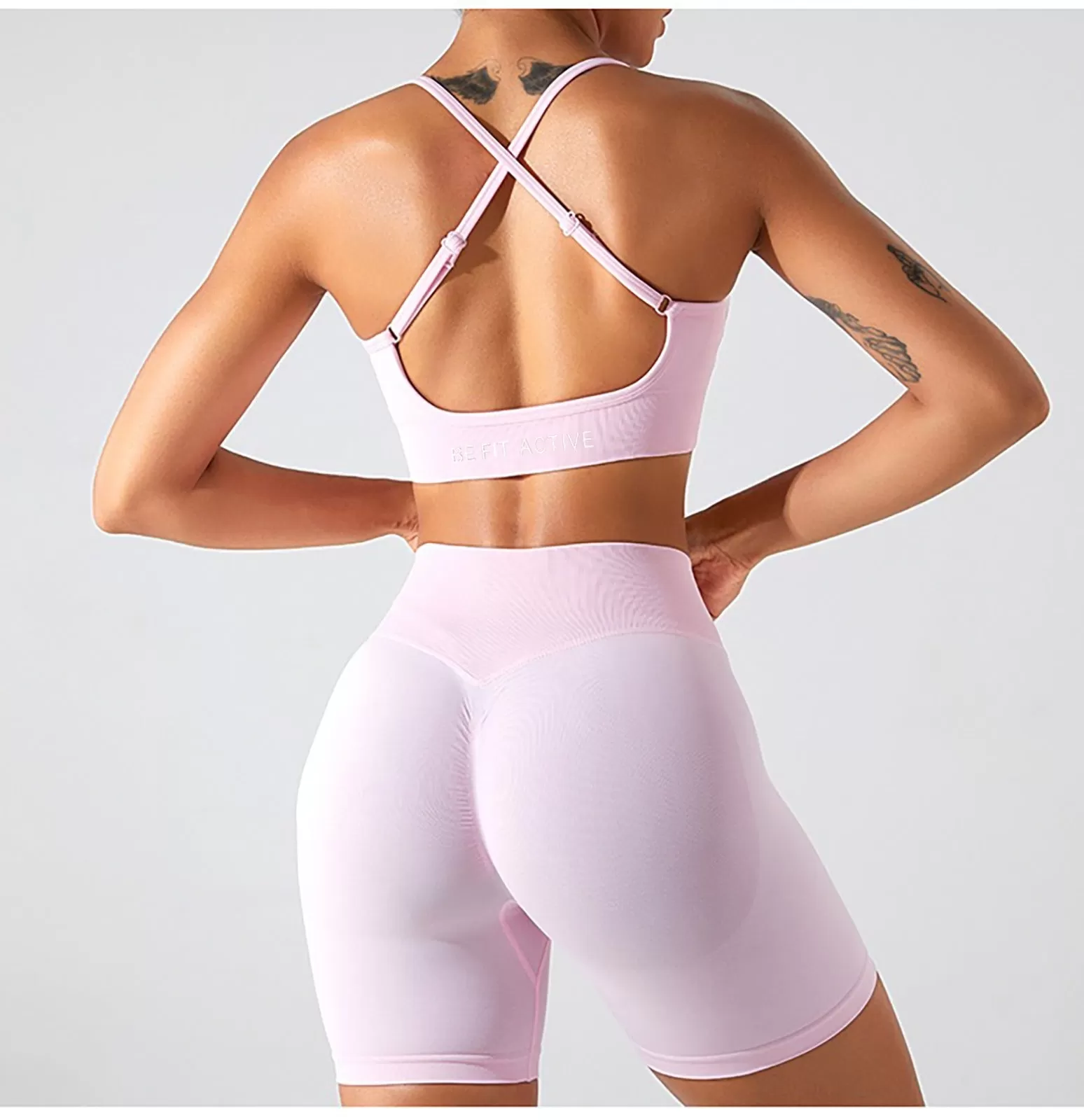 Seamless Ribbed  Set – Sports Bra   Bike Shorts